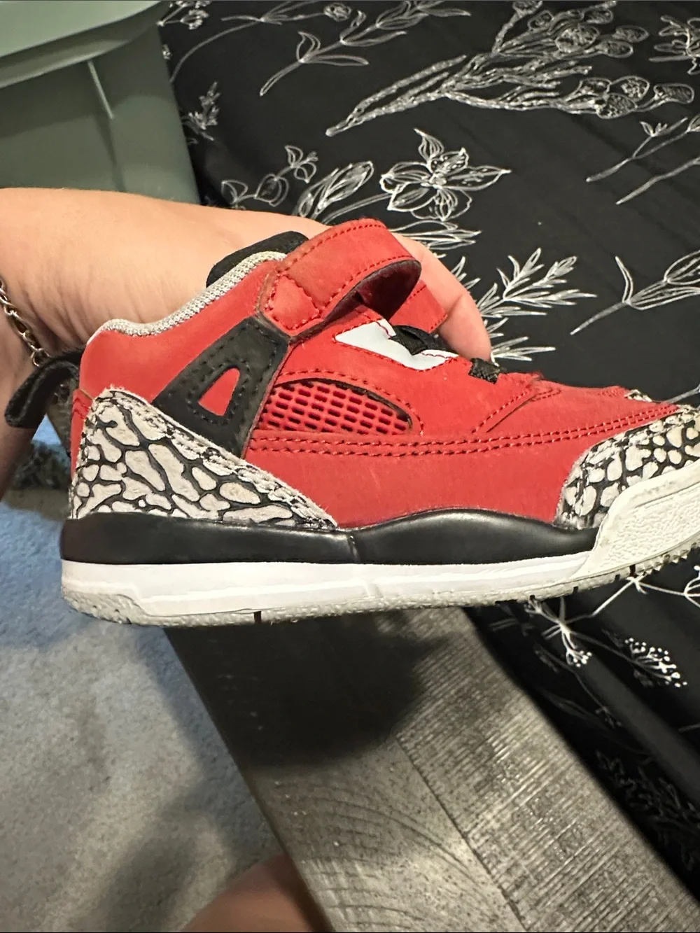 Jordan Kids Red and Black Velcro High-Top Sneakers